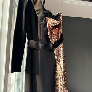 bebe One Shoulder Black and Gold Dress